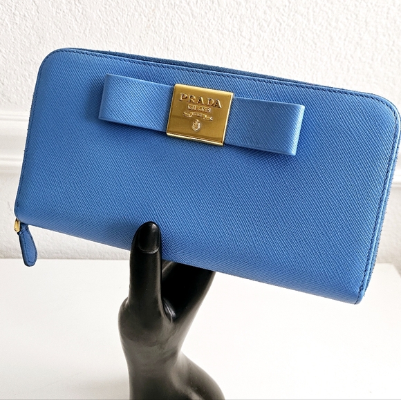 Prada Saffiano Leather Blue Bow Long Zippy Wallet - Picture 10 of 10